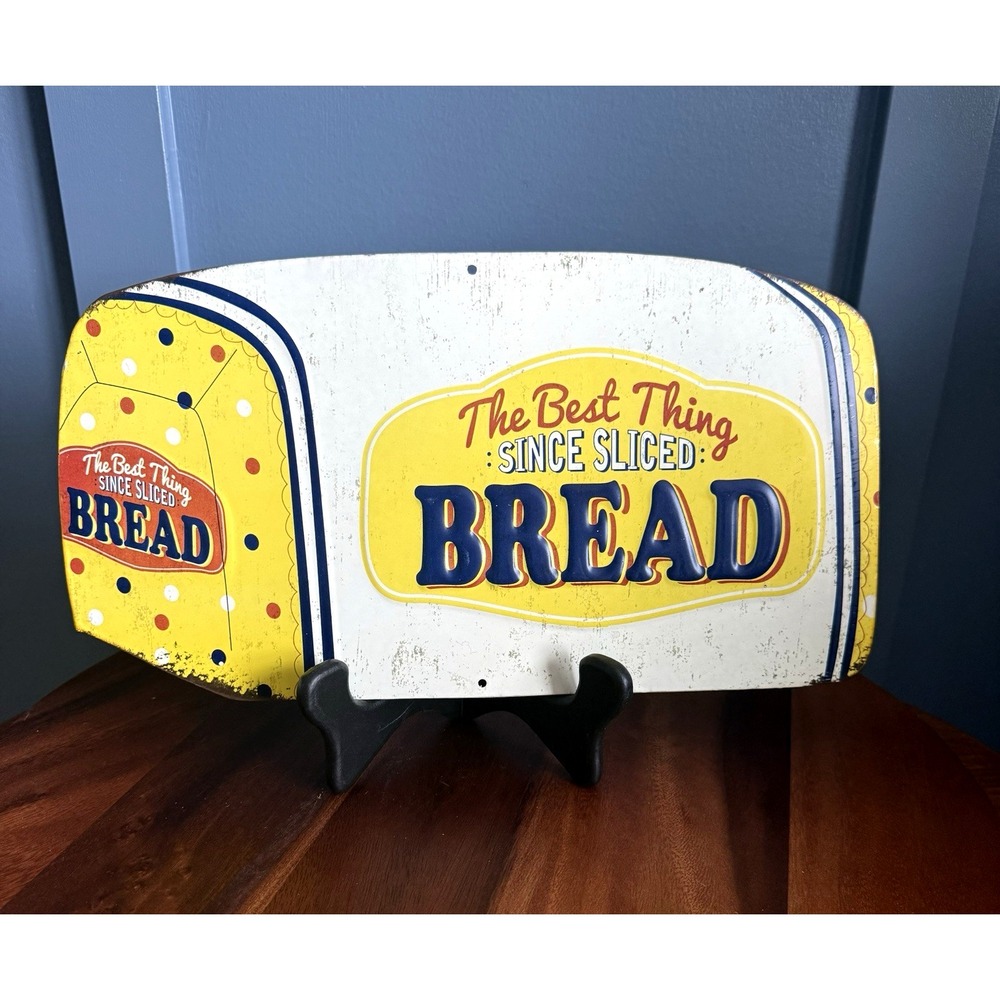 Vintage Embossed Metal "The Best Thing Since Sliced Bread" Kitchen Wall Sign 14"